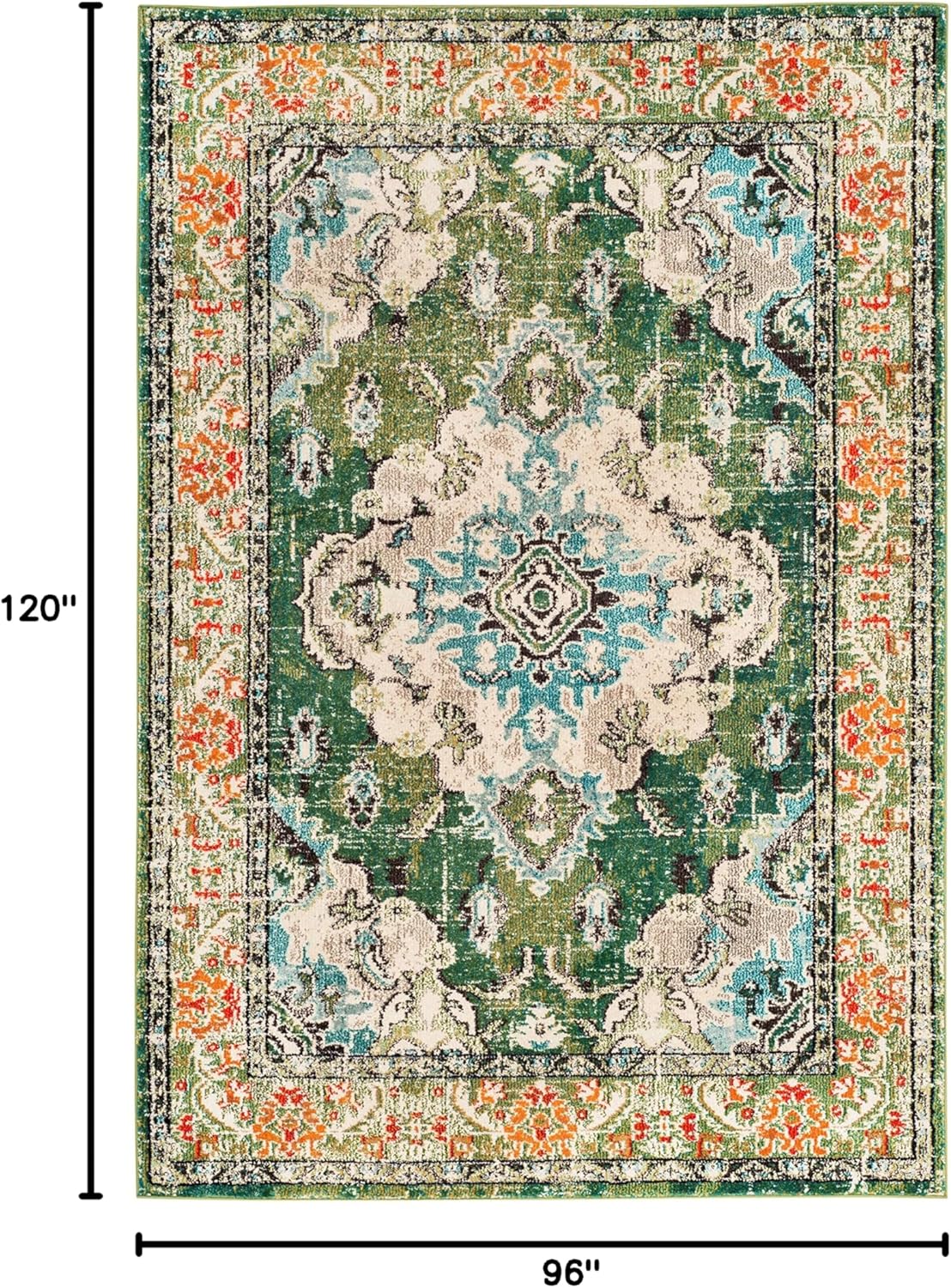 SAFAVIEH Monaco Collection Area Rug - 8' x 10', Forest Green & Light Blue, Non-Shedding, Easy to Clean | Distressed Medallion Design for Living Room & Bedroom