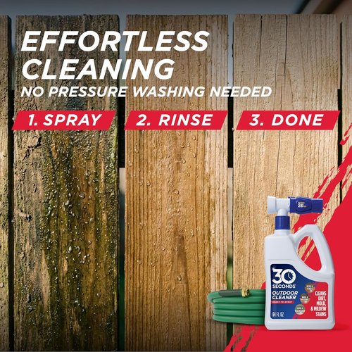 30 Seconds Outdoor Cleaner - Effectively Cleans Moss Stains from House, Deck & Patio | 3 Bottles & Hose End Spray (64 Fl Oz)