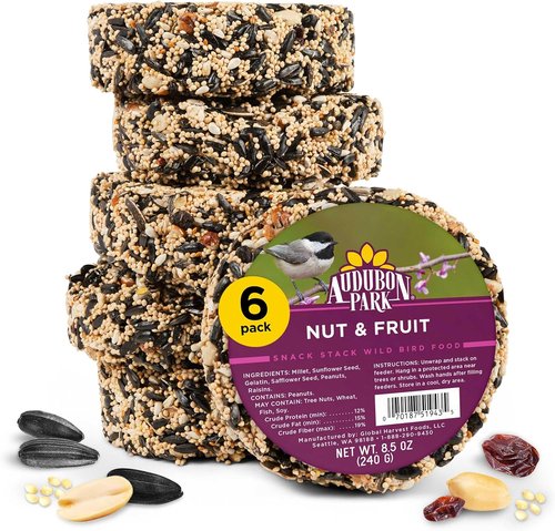 Audubon Park Wild Bird Food - Nut & Fruit Snack Stack Bird Seed Cake | 6-Pack for Outdoor Feeders