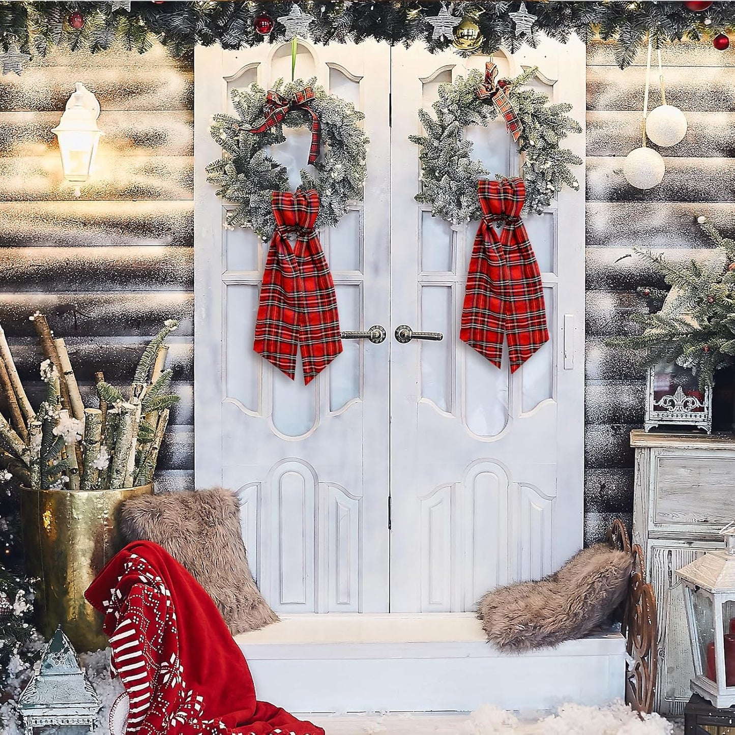 Regine Switzerland Christmas Wreath Sash - Red Buffalo Plaid Satin Ribbon | 5.1 x 54.3" Indoor/Outdoor Decor