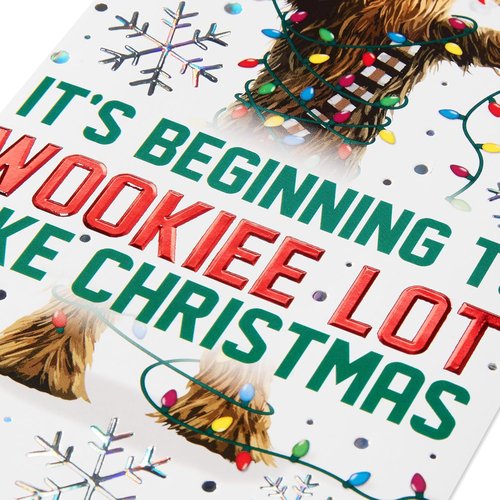 American Greetings Star Wars Christmas Card - Chewbacca Design with Snowflakes | Festive Holiday Greeting