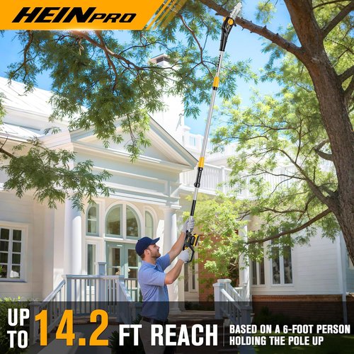 HEINPRO Cordless Pole Saw - 8-Inch Electric Chainsaw for Tree Trimming | Extends Up to 14.2 Feet