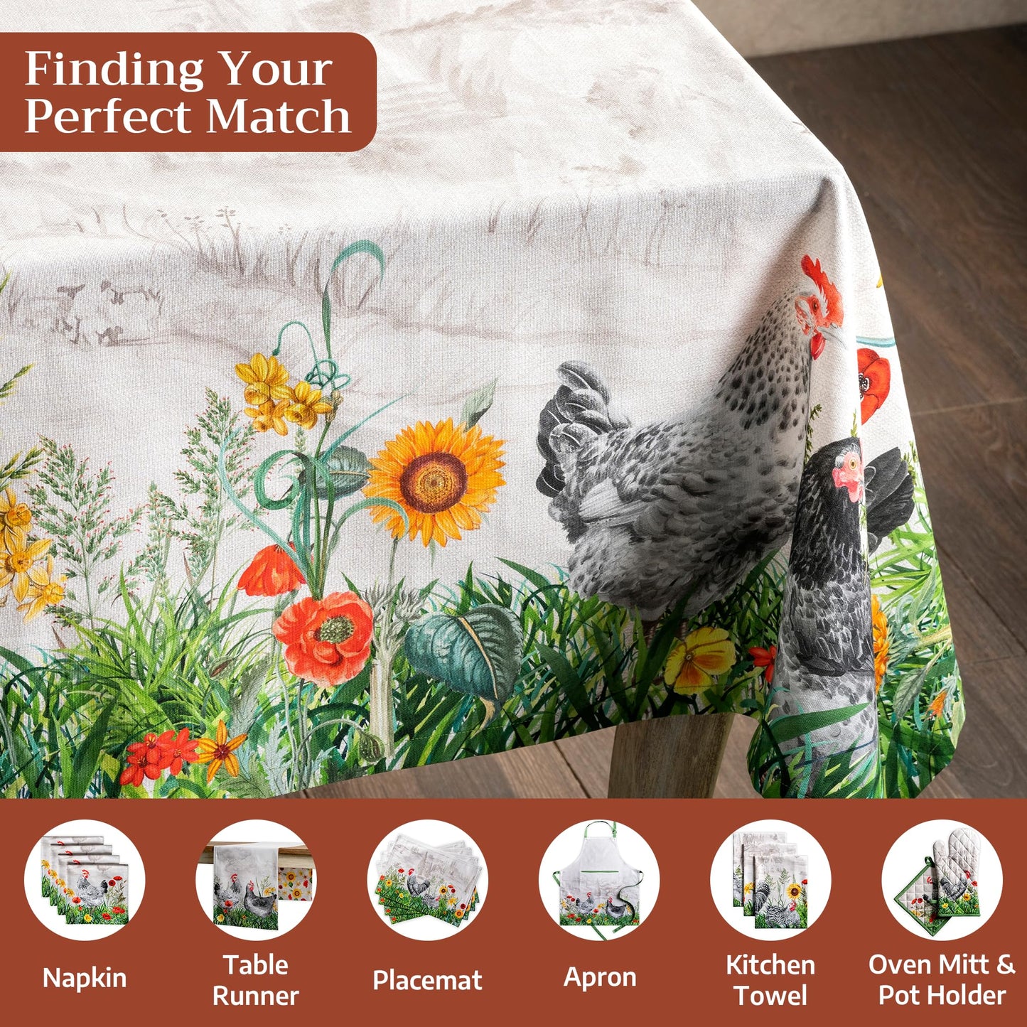 Maison d' Hermine Table Cloth Rectangle Table 100% Cotton 70 x 90 Inches Tablecloth Reusable Decorative for Dining Kitchen Room Farmhouse Home Gifts for Mothers Day Spring Summer - Basse Cour
