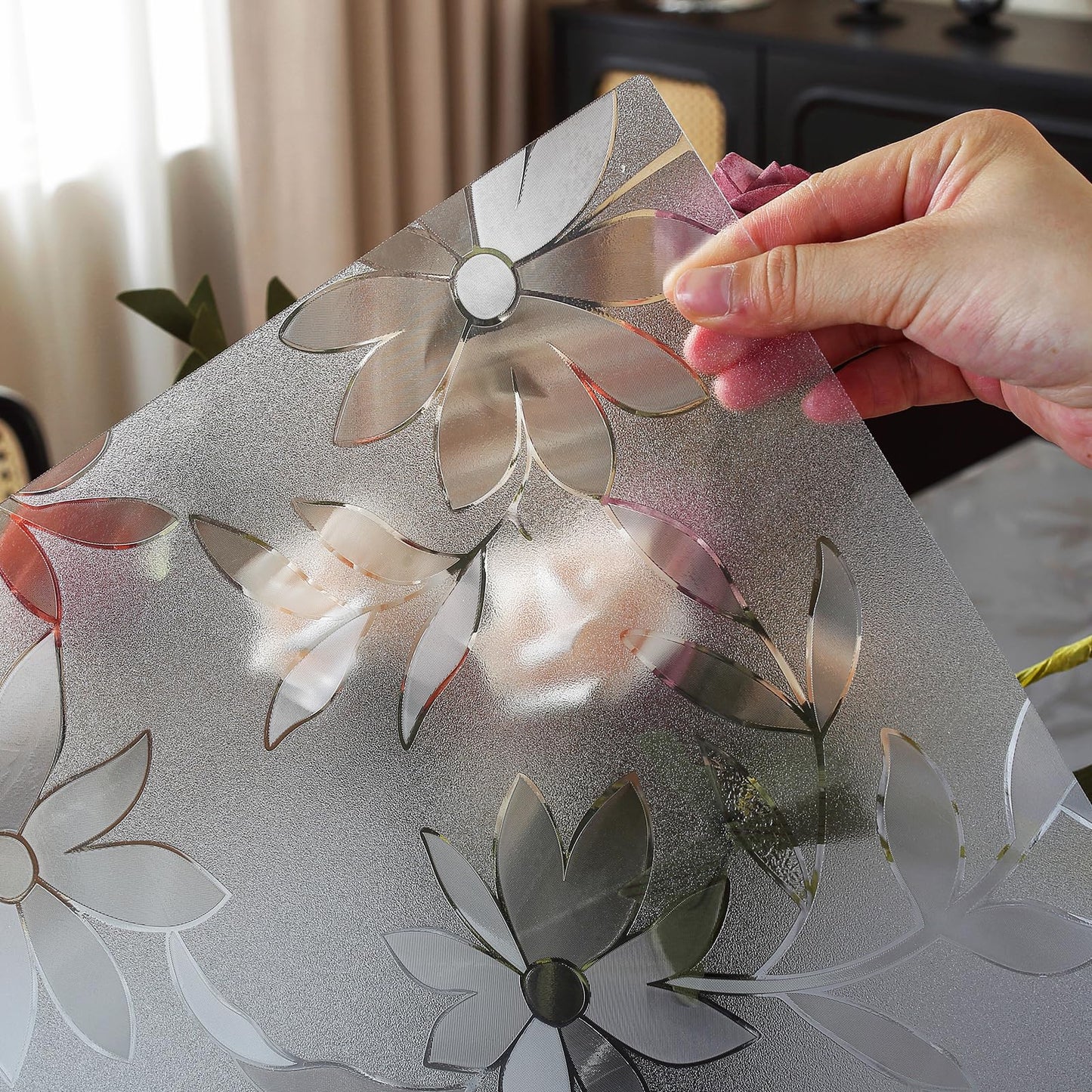 OstepDecor Floral Table Protector 36 x 60 Inch, 1.5mm Thick Plastic Table Cover, Waterproof Dining Tabletop Protector Rectangle Vinyl Tablecloth PVC Desk Pad Mat for Kitchen, Wooden Table