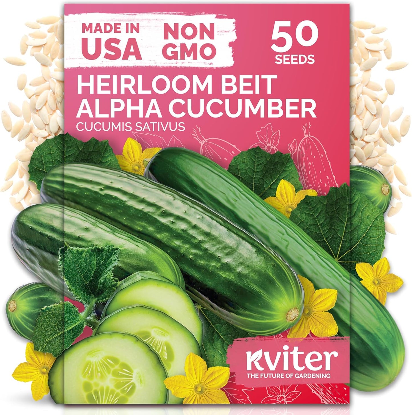KVITER 50 Beit Alpha Cucumber Seeds - Organic Persian Cucumbers for Home Gardens & Greenhouses | Non-GMO, Heirloom Variety