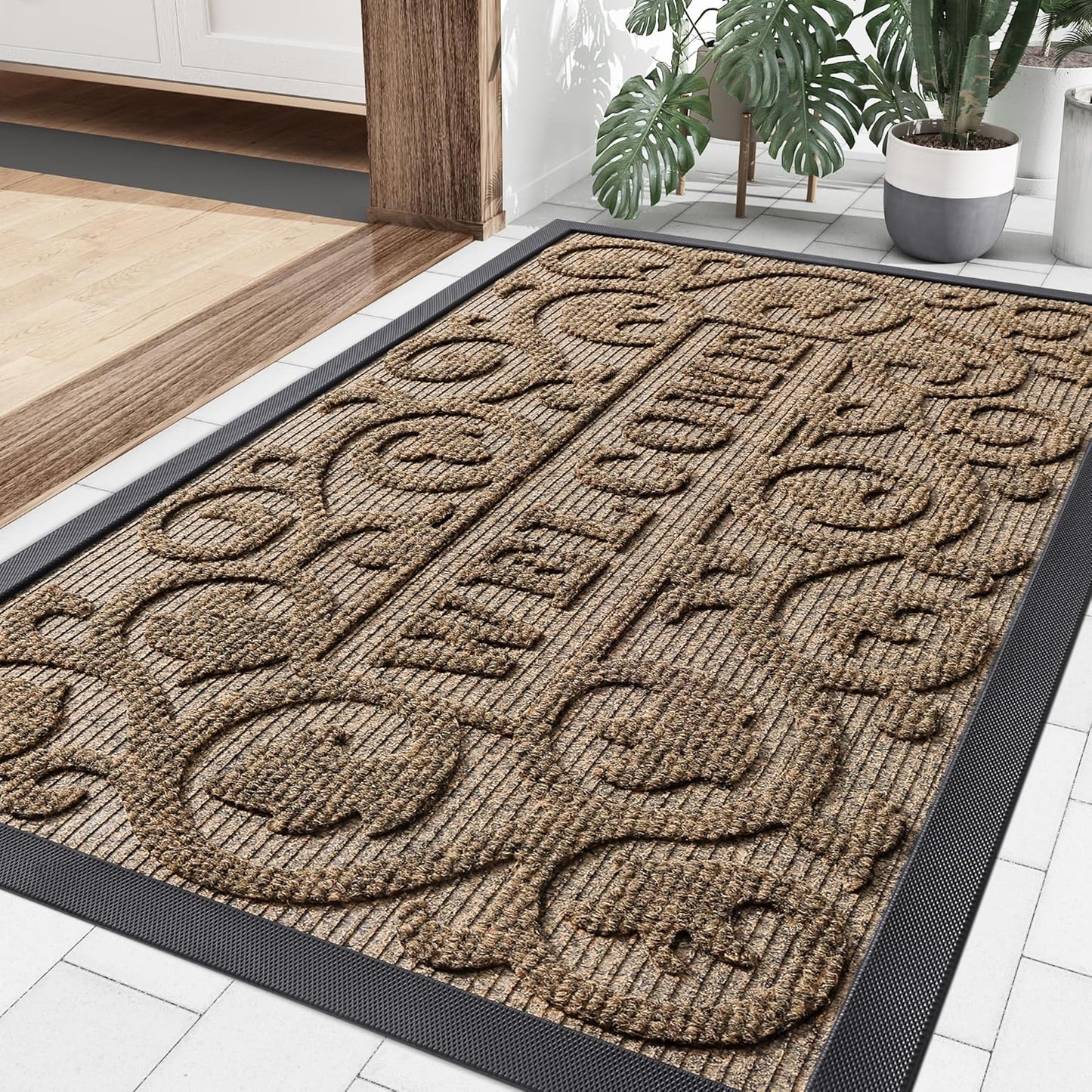 Smiry Welcome Door Mat - Heavy-Duty Dirt Trap for Indoor/Outdoor Use | Easy Clean, 35x23 Inch, Brown