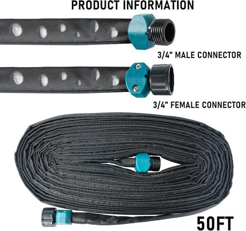 Hourleey Flat Soaker Hose - 100 FT Drip Irrigation System | Leak-Free Dual-Layer Design, Saves 80% Water