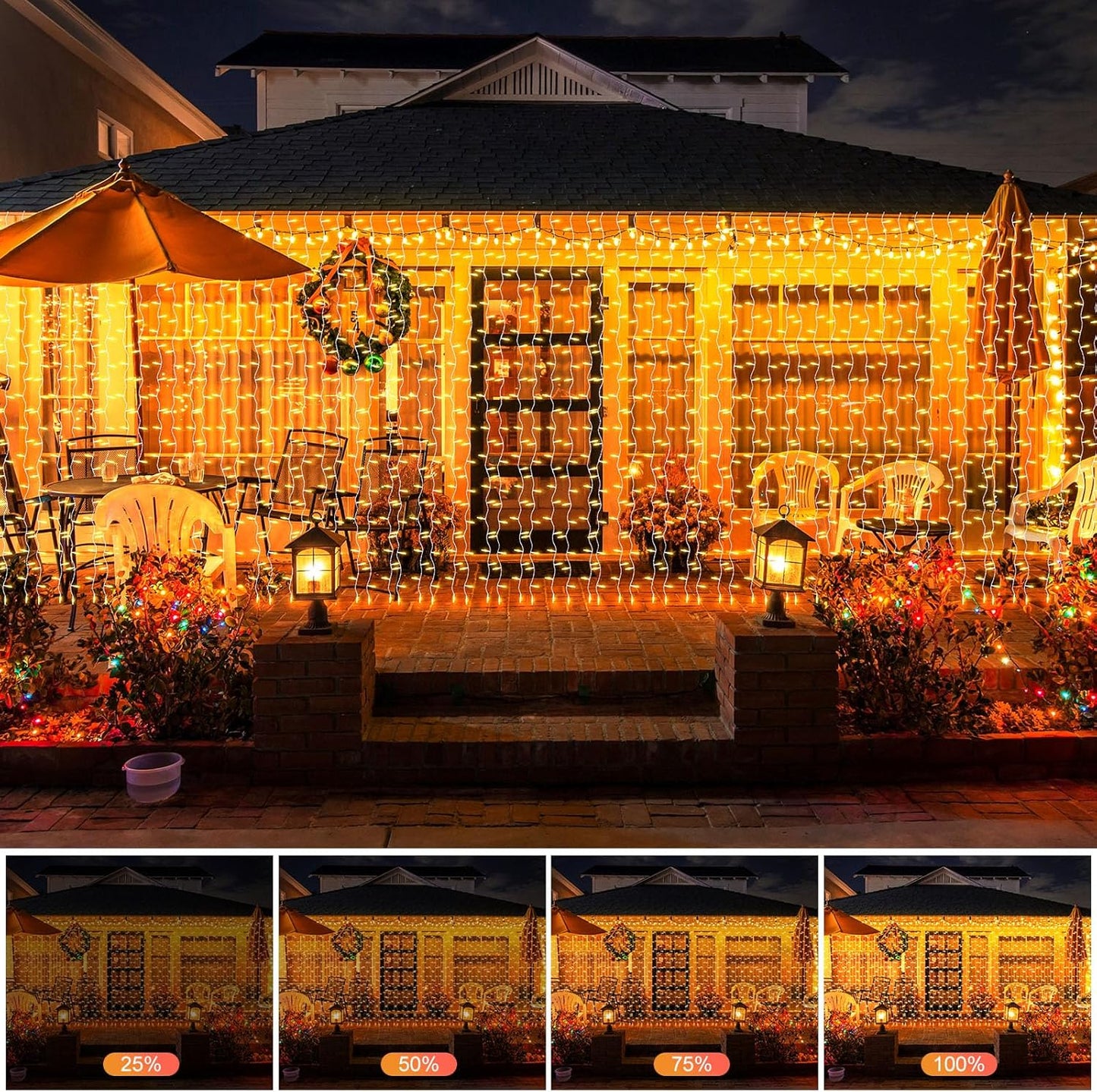 THKFUL Fairy Curtain Lights - 20 x 6.6FT 408LED Warm White String Lights | Waterproof & Remote-Controlled for Bedroom or Garden
