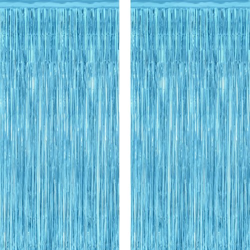 2 Pack Backdrop Curtains, 3.28 Feet x 7.05 Feet Sky Blue Tinsel Backdrop, Metallic Fringe Curtains Foil Tinsel Party Streamer, Winter Backdrop Happy Birthday Party Supplies