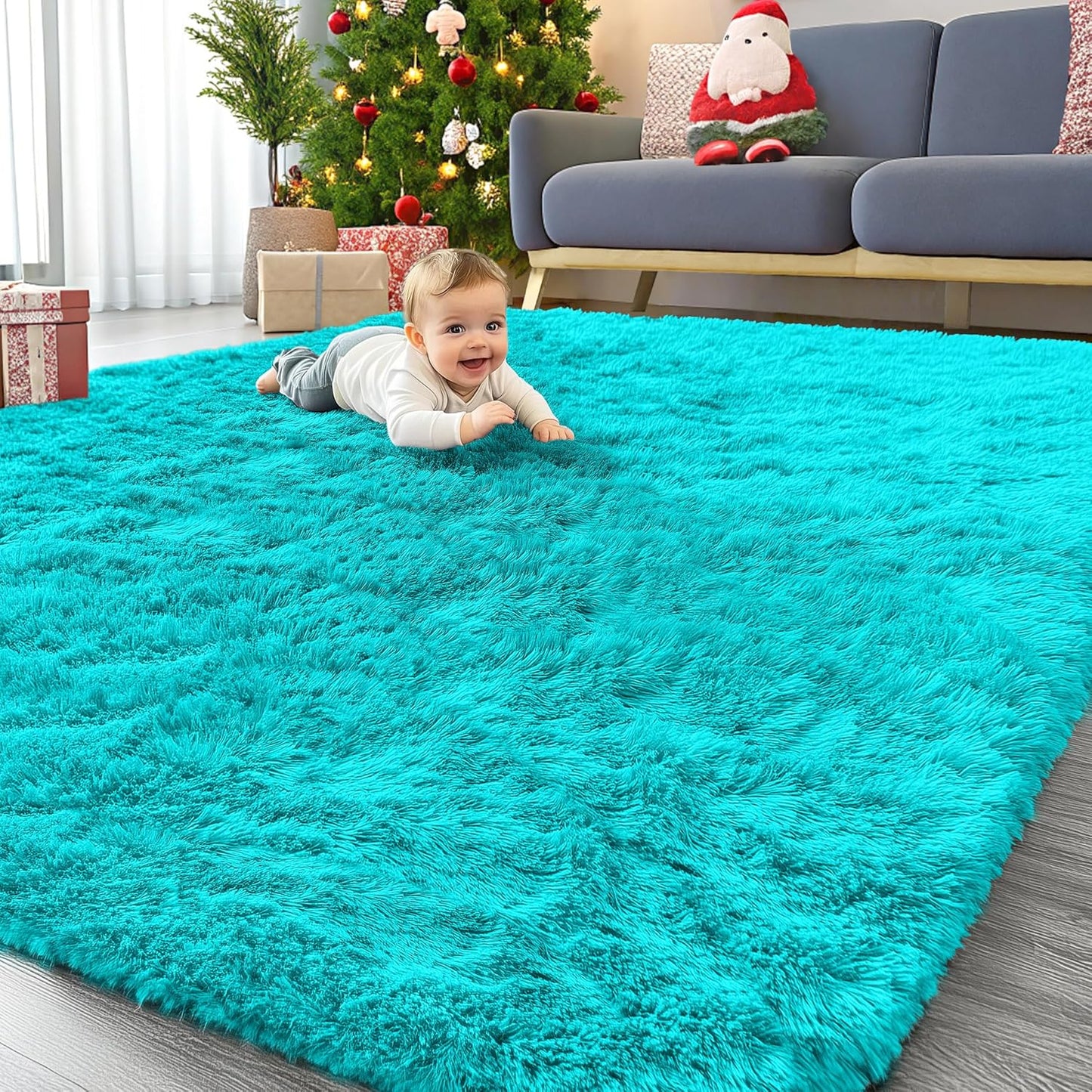 OLANLY Large Area Rug - Soft Fluffy Shaggy Carpet for Living Room & Bedroom | 6x9 ft, Teal Blue