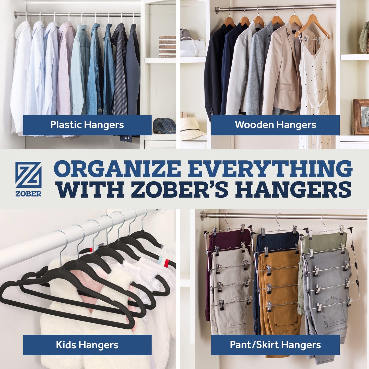 ZOBER Black Velvet Hangers 50 Pack - Clothes Hangers, Coat Hanger for Pants & Dress Clothes - Non Slip w/ 360 Degree Swivel, Holds up to 10 lbs - Strong Felt Hanger for Clothing