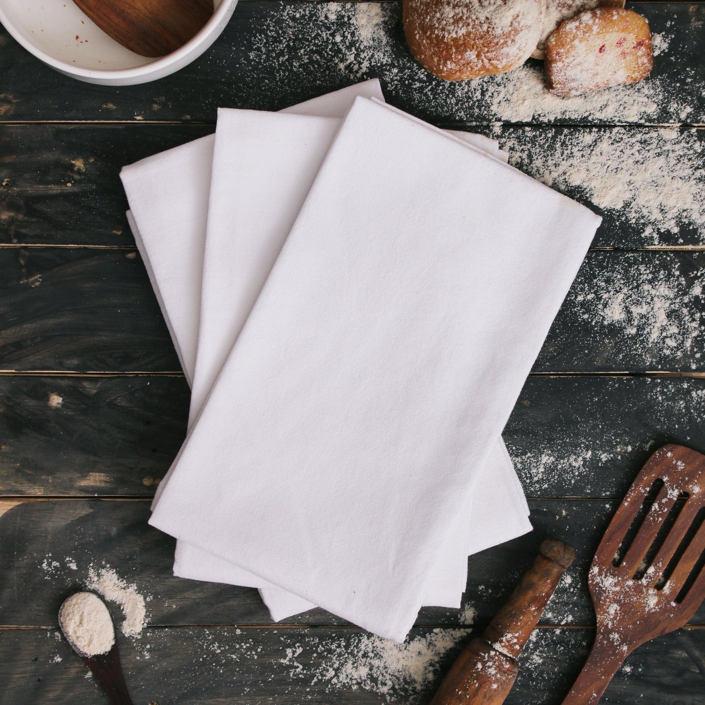 DG Collections 100% Cotton Flour Sack Towels – 12 Pack, 27x27 Inches, White, Lint-Free, Pre-Washed, Hemmed Edges – Reusable Kitchen Towels for Cleaning, Embroidery, Printing & Crafts - White