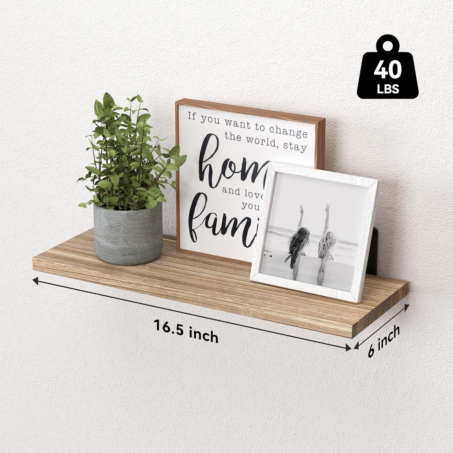 WOPITUES Wood Floating Shelves - Set of 6 Rustic Brown Wall Decor for Bedroom, Bathroom & Living Room