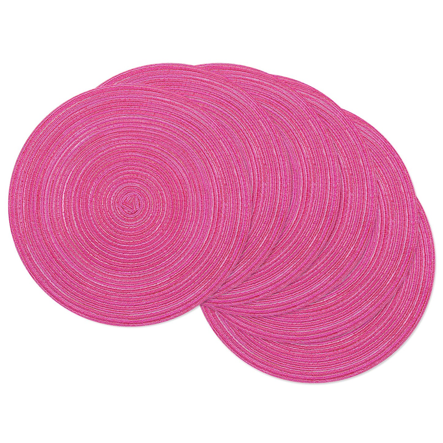 SHACOS Round Braided Placemats Set of 6 Cotton Round Place Mats 15 inch Washable Table Mats for Dining Table Holiday Party (Hot Pink, 6)