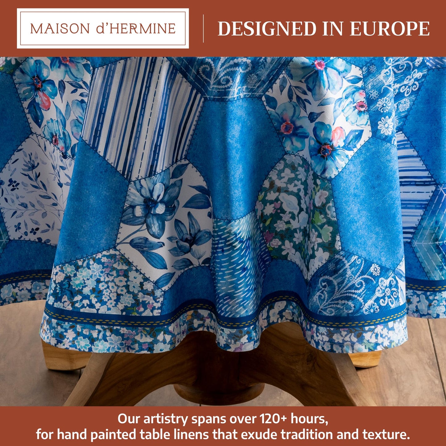 Maison d' Hermine Table Cloth Round Table 100% Cotton 63 Round Inches Tablecloth Reusable Decorative for Dining Kitchen Room Farmhouse Home Gifts for Mothers Day Spring Summer - Summer Blues