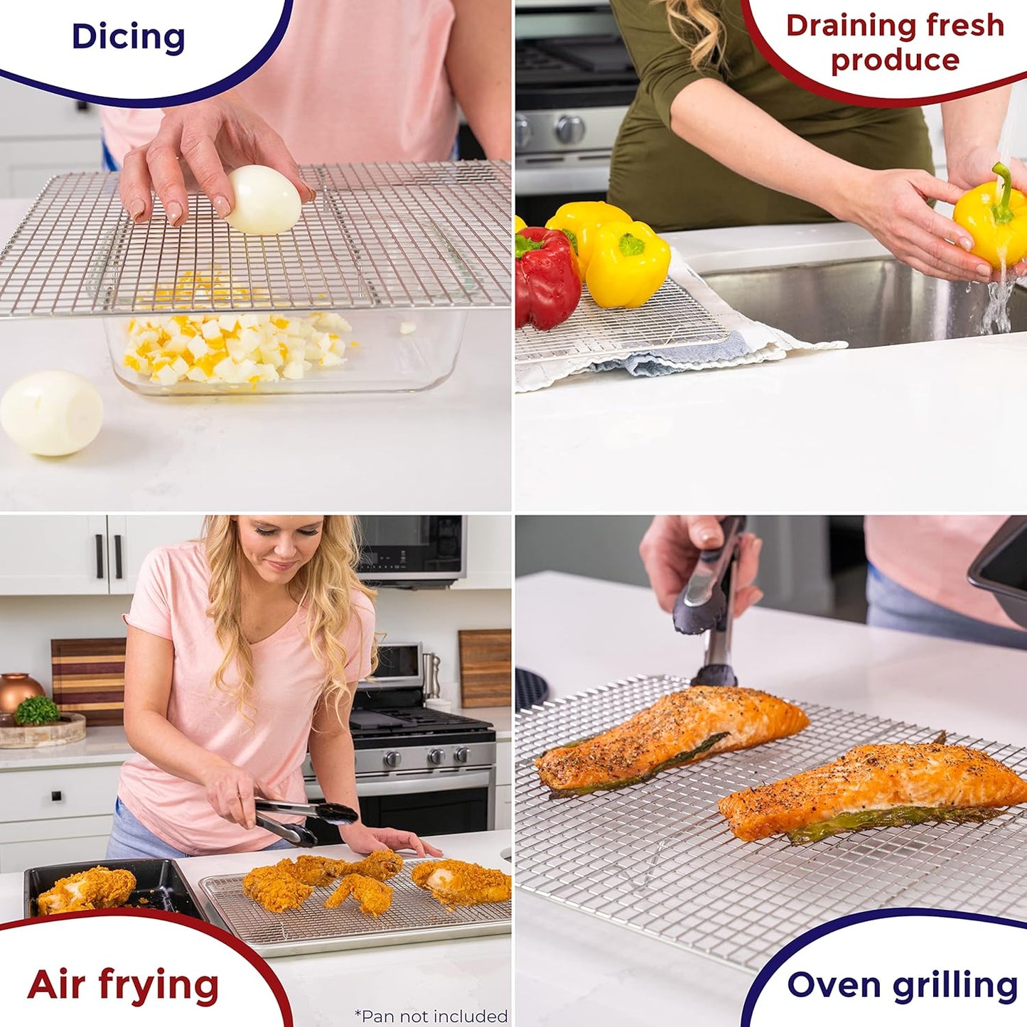 KITCHENATICS Stainless Steel Cooling Racks - Heavy-Duty Baking & Roasting Grids | Fits 13x18 Half Sheet Pans | Oven-Safe to 575°F, Set of 2