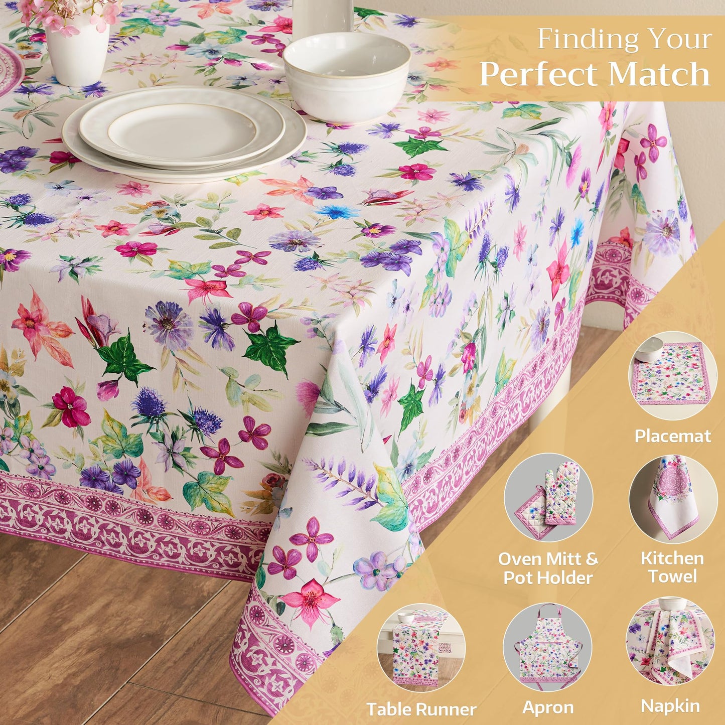 Maison d' Hermine Table Cloth Rectangle Table 100% Cotton 60 x 90 Inches Tablecloth Reusable Decorative for Dining Kitchen Room Farmhouse Home Gifts for Mothers Day Spring Summer - Chardon
