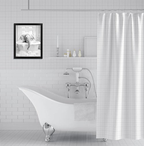 Animal Bathroom Wall Art - Funny Black and White Elephant Framed Poster | 10" L x 8" W