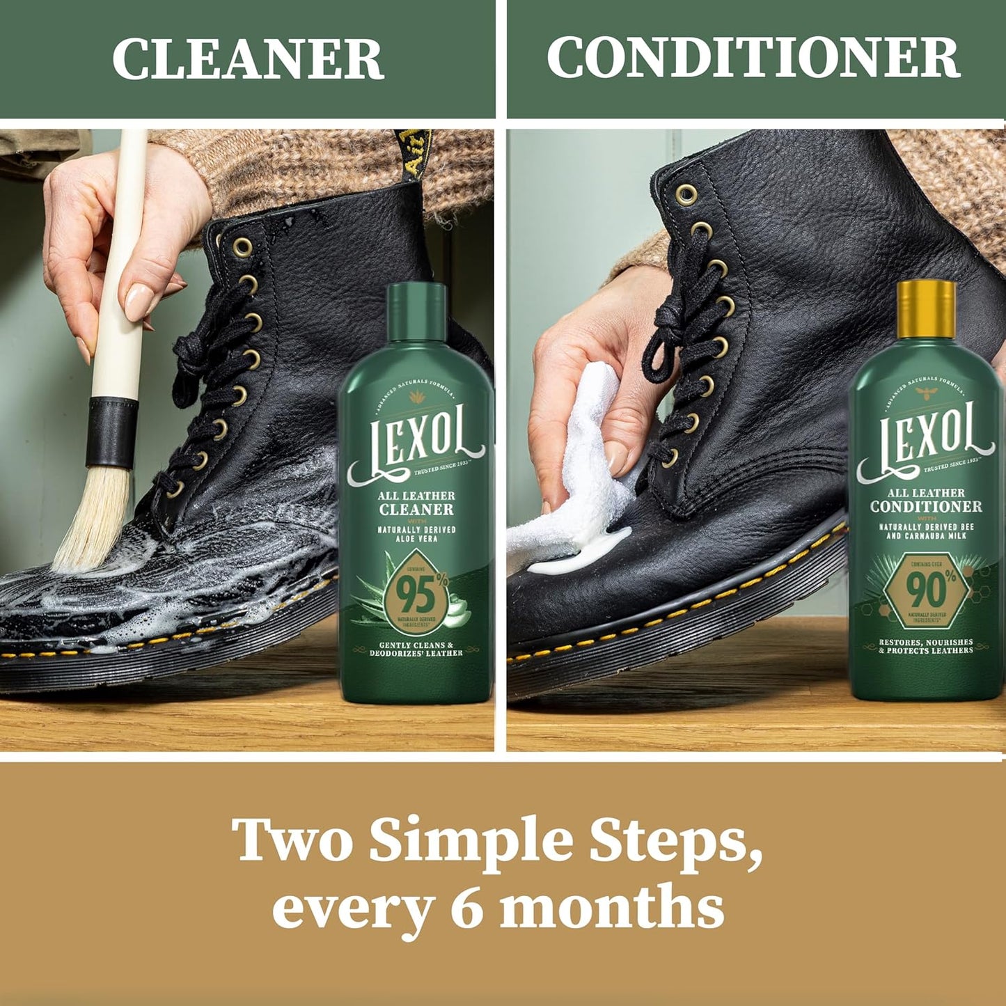 Lexol Advanced Naturals Leather Care Kit - All-In-One Cleaner & Conditioner with Brush & Cloths | 5 Piece Set for Cars, Furniture & More