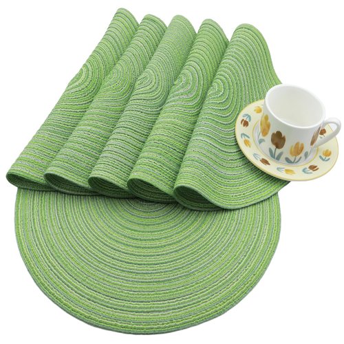 Braided Round Placemats Set of 6,Woven Washable Non-Slip Table Mats for Kitchen Dining, 14.5 Inch, Heat Resistant - Natural Fabric Indoor Outdoor Place Mats(Khaki)