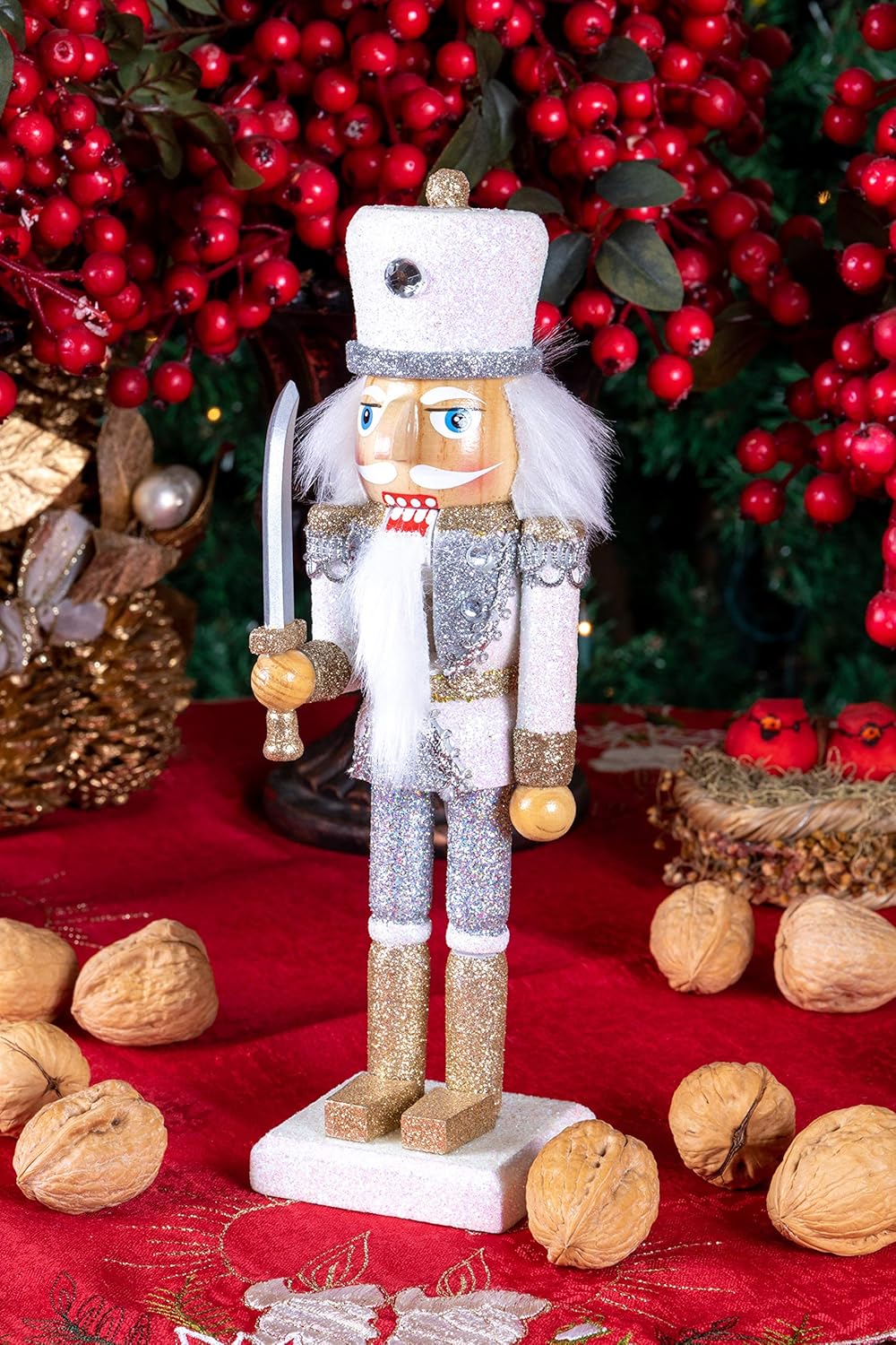 10-Inch White King Wooden Nutcracker - Festive Christmas Décor for Shelves