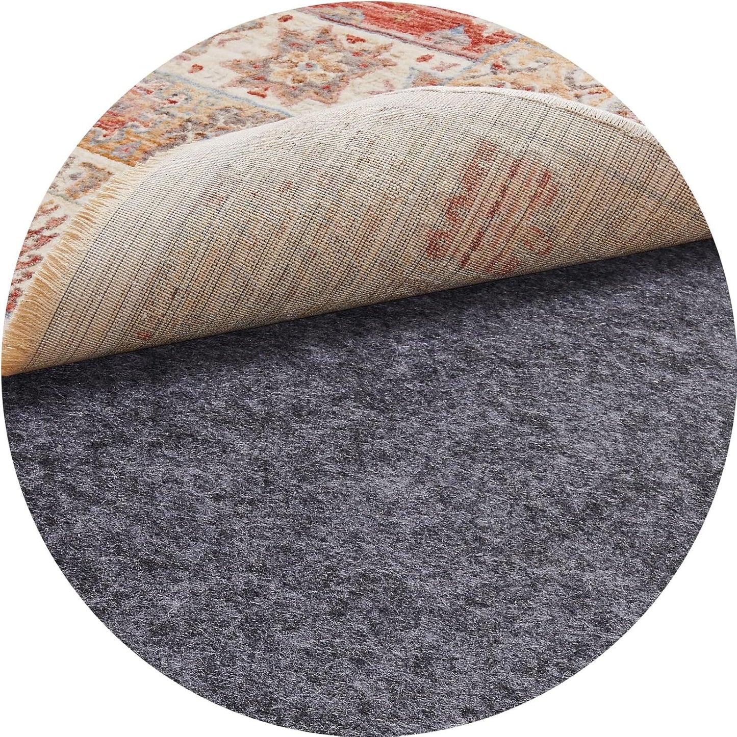 Veken Non-Slip Round Rug Pad - Cushioned Gripper for Hardwood Floors | 4x4 Ft, 1/8" Thick