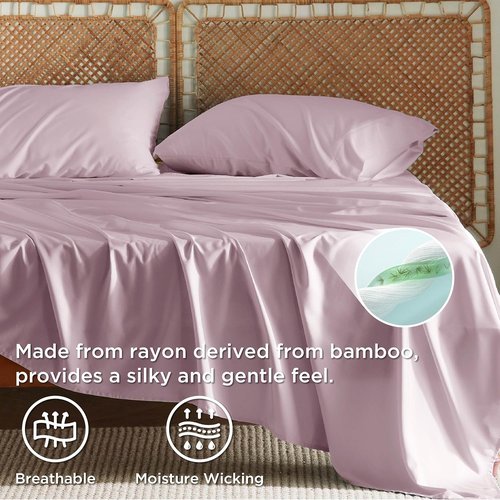 Bedsure Cooling Bed Sheets - Rayon from Bamboo, Breathable & Soft, Deep Pocket Up to 16" | Lavender Hotel Luxury