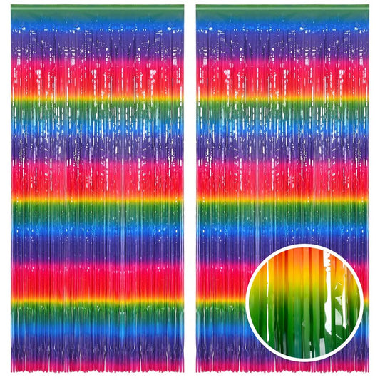 Gradient Colorful Party Streamers Backdrop - GREATRIL Party Backdrop Curtains for Candyland/Unicorn/Neon Glow/Rainbow Themed Birthday Decorations - 1m x 2.5m - Pack of 2