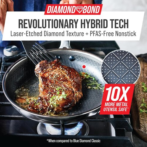 Blue Diamond Hybrid Nonstick Frying Pan - 8” PFAS-Free Ceramic Skillet with Stay-Cool Handle | Induction Ready