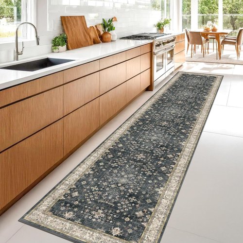 Hazo Haus Black Boho Runner Rug - Washable 3x12 ft | Waterproof, Non-Slip, Stain & Fade Resistant