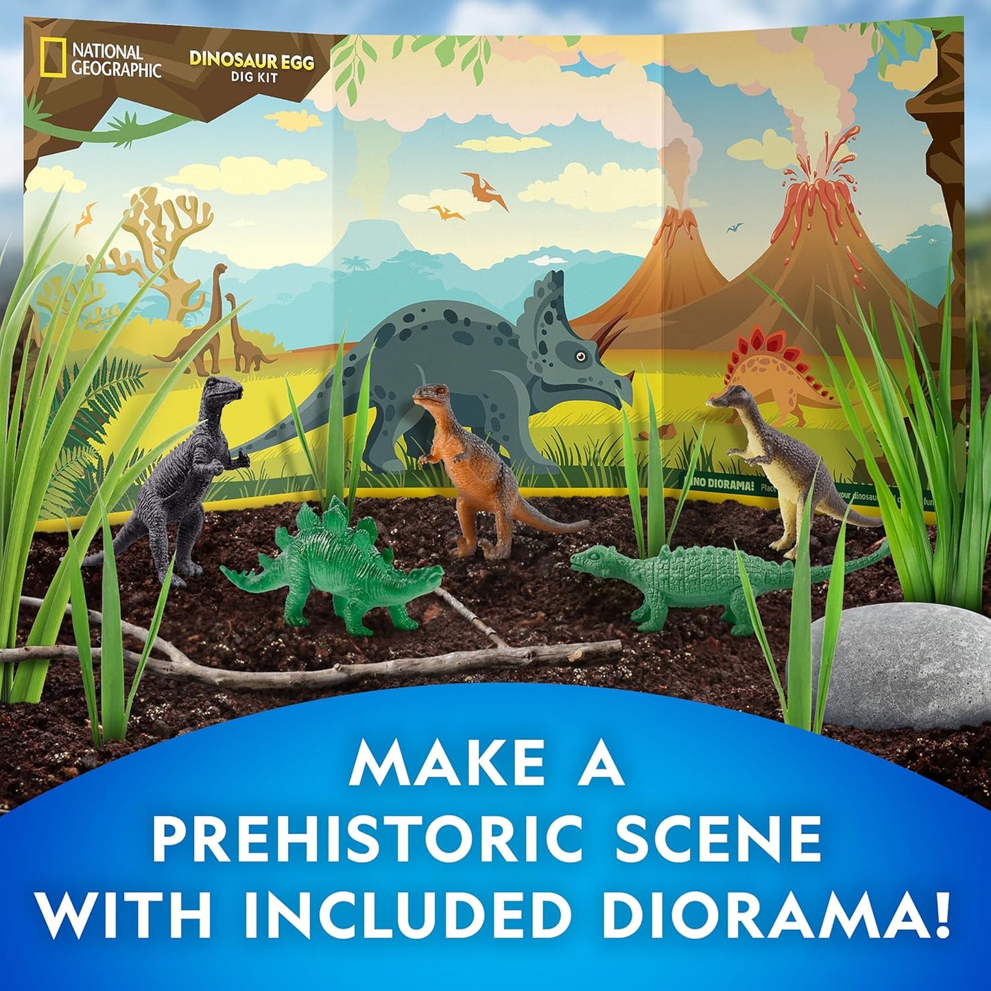 National Geographic Dinosaur Dig Kit - 12 Dino-Shaped Bricks with Figures & Excavation Tools | Perfect STEM Toy for Kids