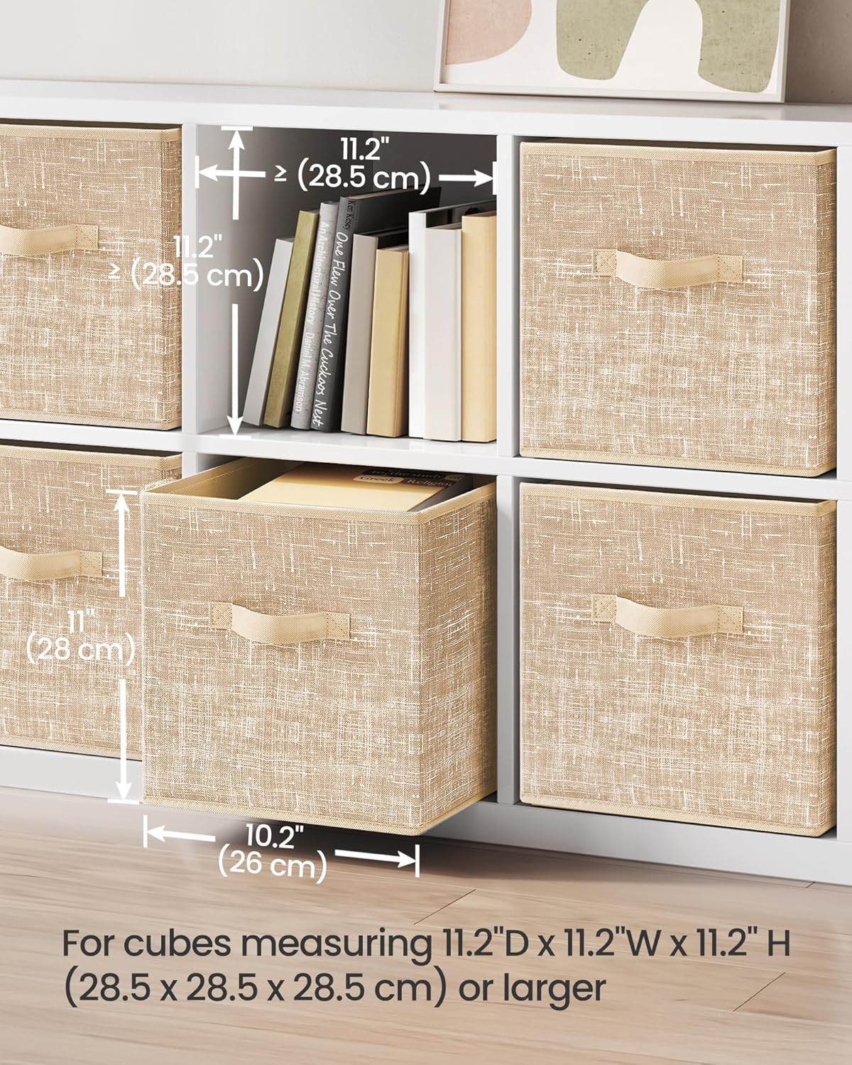 SONGMICS Storage Cubes - 11-Inch Non-Woven Fabric Bins with Double Handles | Set of 6, Sand Beige Closet Organizers