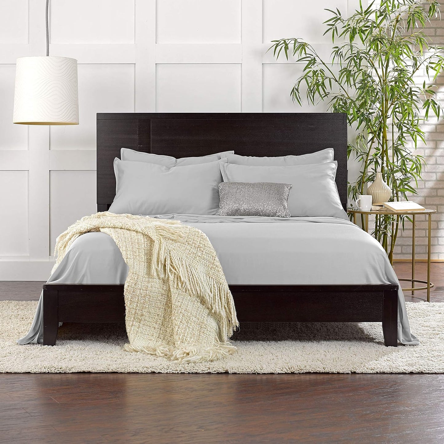 Pure Bamboo Short Queen Sheets - 100% Organic Viscose, Soft & Cooling Bed Sheet Set | 60"x75", Silver Pearl