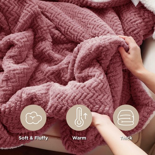 Bedsure Sherpa Fleece King Size Blanket for Bed - Herringbone Pattern, Thick and Warm, Soft Fuzzy Cozy Blanket for Winter, Dusty Pink, 108x90 Inches