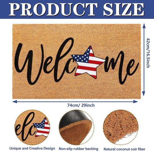 FYSUIMU Patriotic Coir Door Mat - Non-Slip American Flag Design | 4th of July Home Decor, 16.5 x 29 Inch