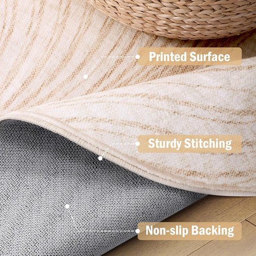 Carvapet 2 Ft Round Washable Rug - Imitation Jute Low Pile Carpet with Non-Slip Backing | Stain Resistant for Home & Office