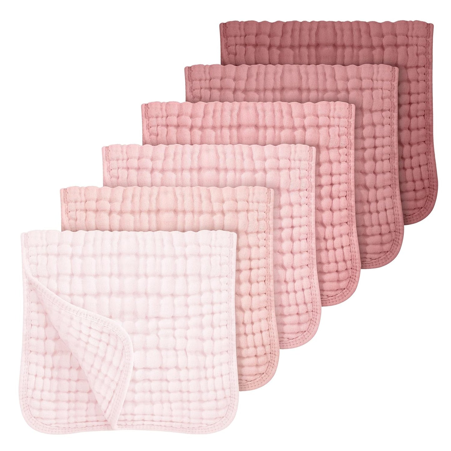 Looxii Muslin Burp Cloths - Ultra Soft & Absorbent 6-Layer 100% Cotton | 20" x 10" | Perfect for Baby Girls in Gradient Pink