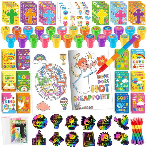 BenLouis Bible Party Favors Christian Inspirational Verses Coloring Set Gift Prizes Bulk for Kids Operation Christmas Child Sunday School Religious Activities Goodie Bag Stuffers（12set Verses）
