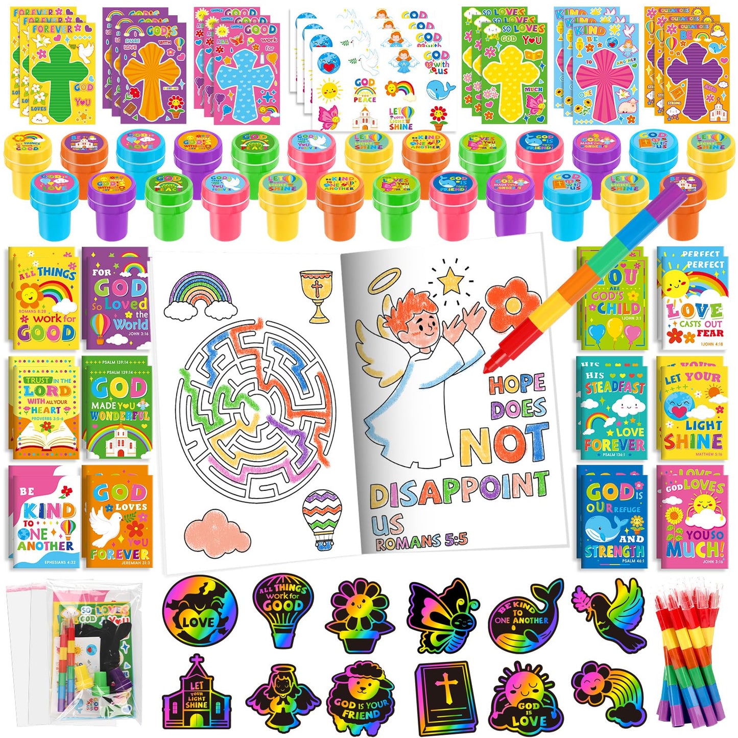 BenLouis Bible Party Favors Christian Inspirational Verses Coloring Set Gift Prizes Bulk for Kids Operation Christmas Child Sunday School Religious Activities Goodie Bag Stuffers（24set Verses）