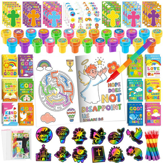 BenLouis Bible Party Favors Christian Inspirational Verses Coloring Set Gift Prizes Bulk for Kids Operation Christmas Child Sunday School Religious Activities Goodie Bag Stuffers（24set Verses）