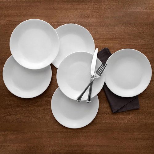 Corelle Vitrelle 6-Piece Salad Plates Set - Lightweight, Chip-Resistant Triple Layer Glass | 8.5-Inch Winter Frost White