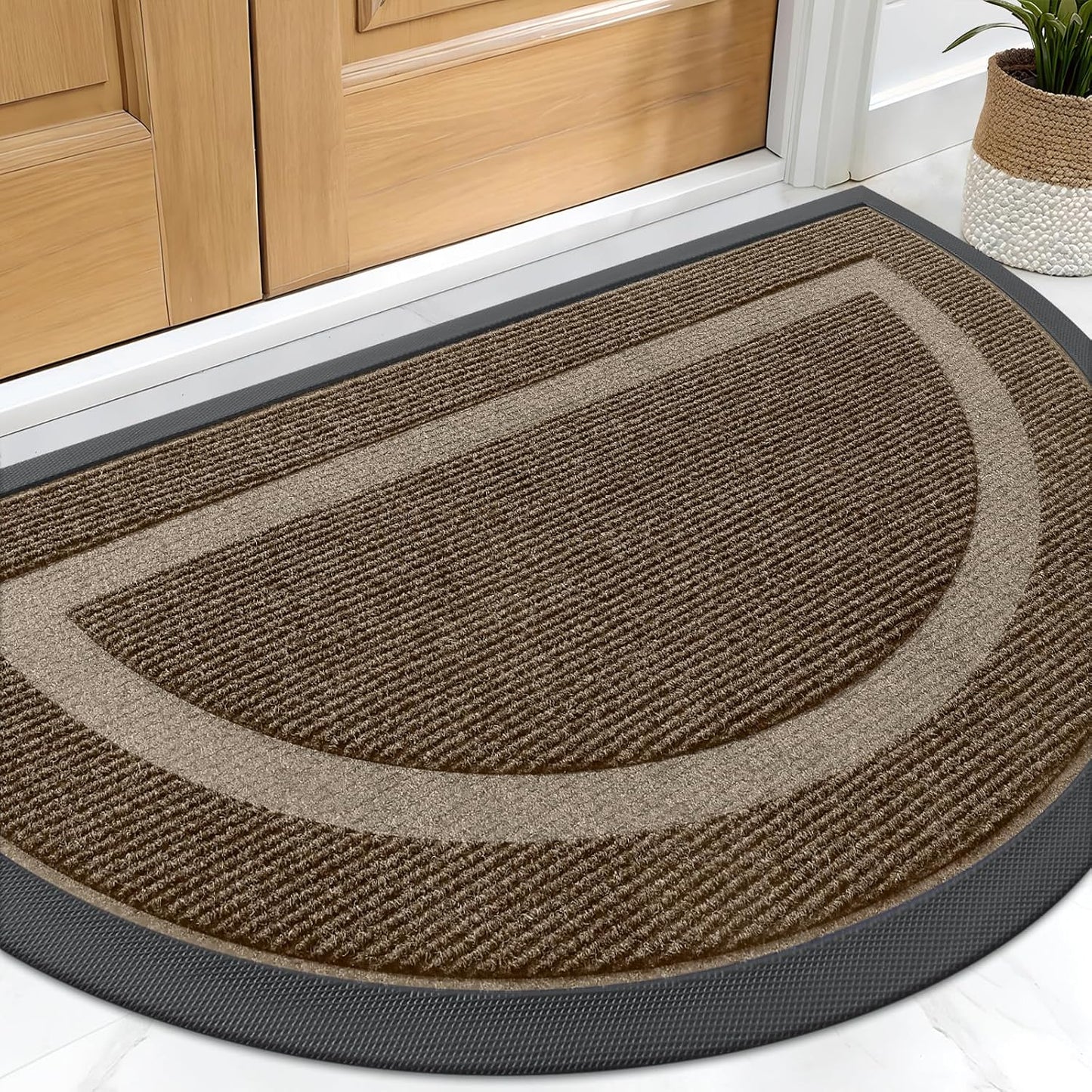 OLANLY Half Circle Door Mat - Waterproof All-Season Indoor/Outdoor Welcome Mat | Sturdy Natural Rubber, 29.5x17, Brown