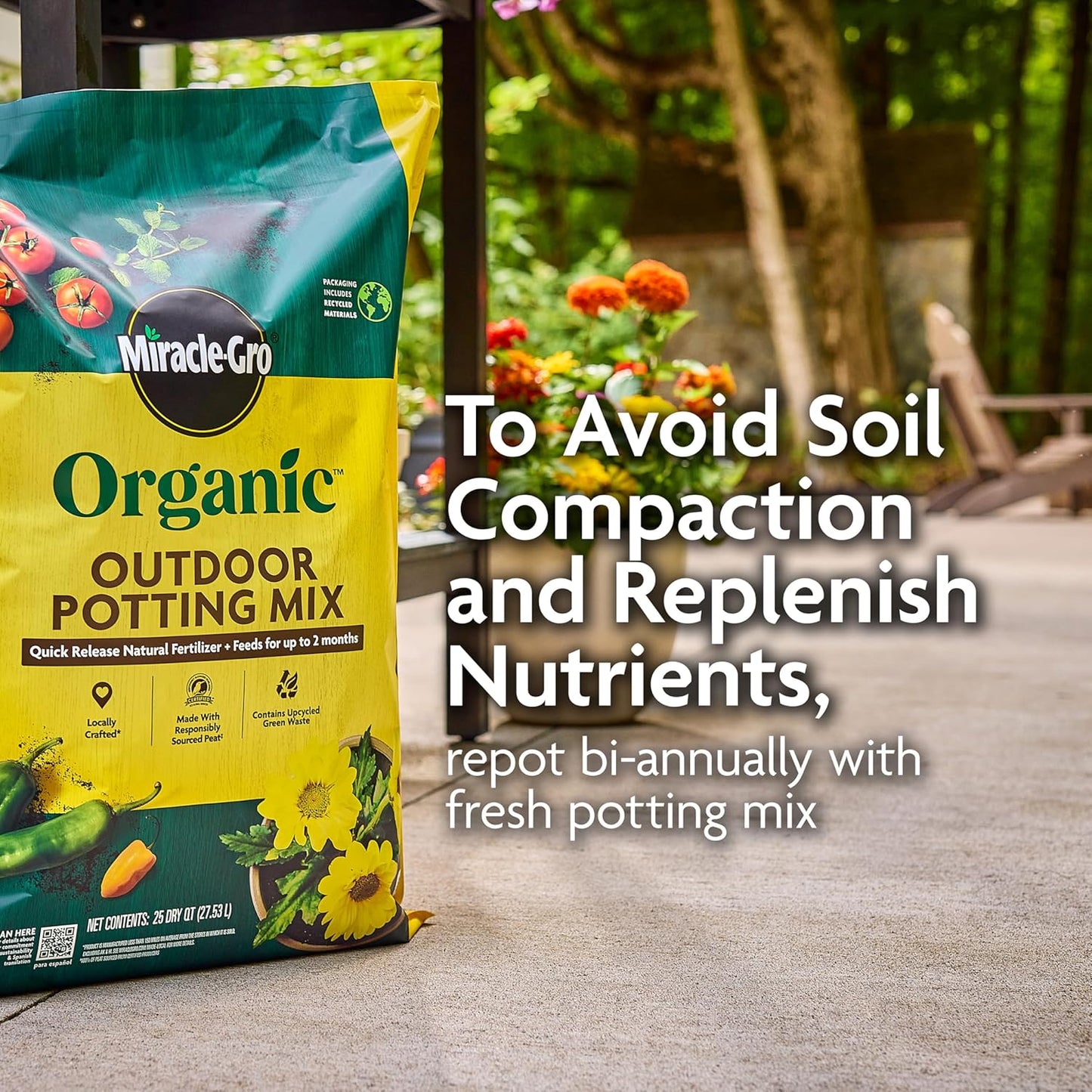 Miracle-Gro Organic Outdoor Potting Mix - Quick-Release Fertilizer for Container Plants | 16 qt. (2-Pack)