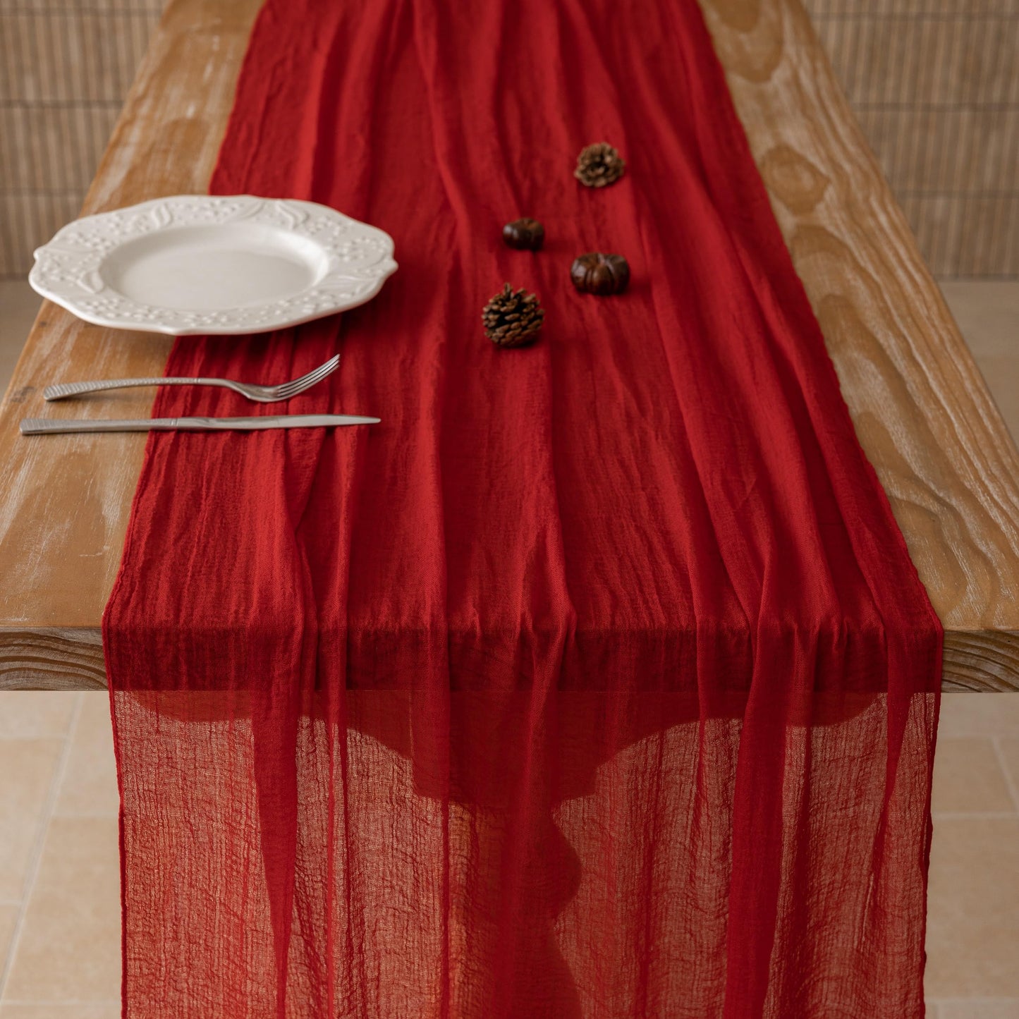 Keketoarrange 3pcs Red Cheesecloth Table Runner Cheese Cloth Rustic Gauze Table Runner 120 Inch 10 FT for Wedding Baby Bridal Shower Sheer Boho Holiday Spring Home Decorations
