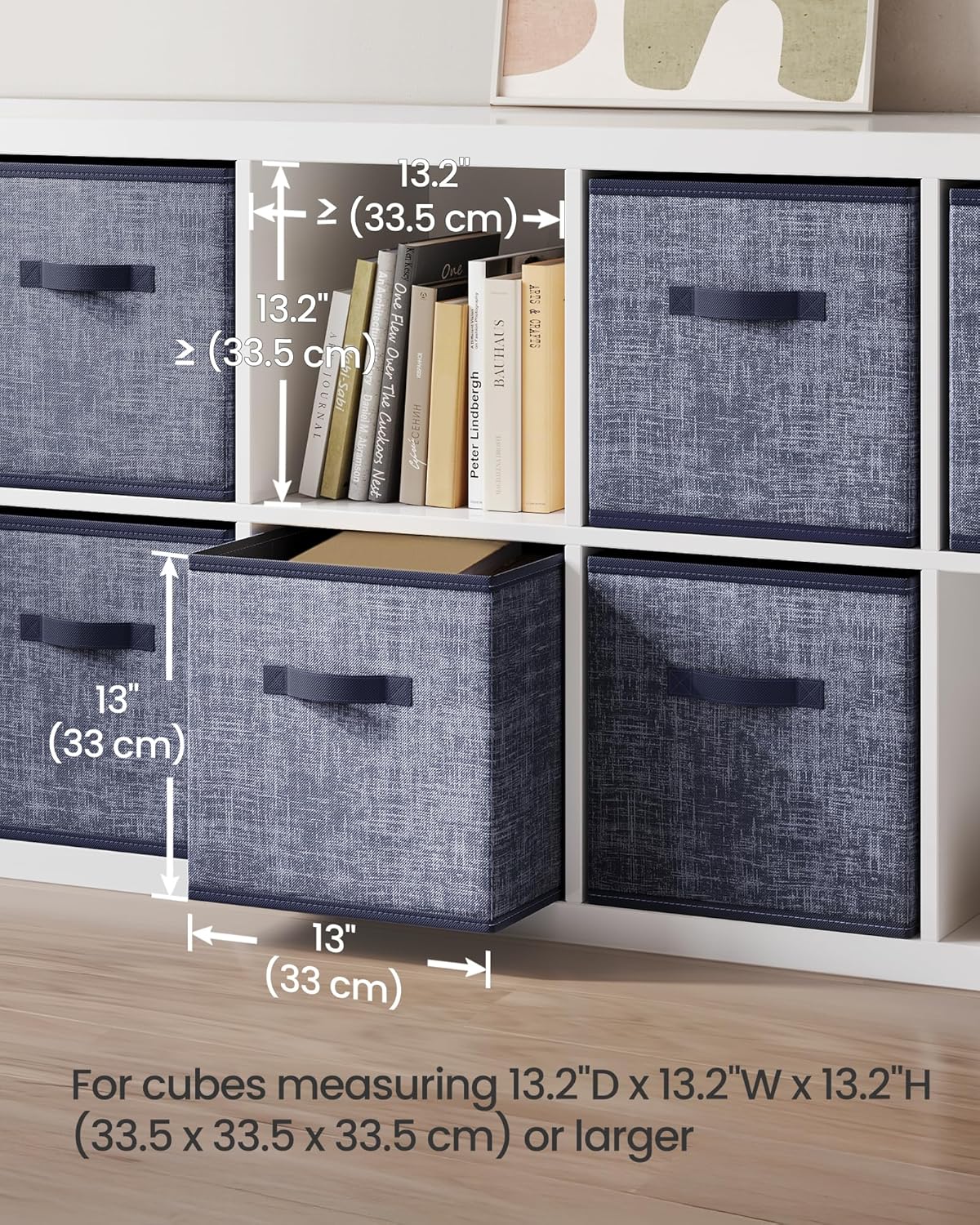SONGMICS Storage Cubes - 13-Inch Foldable Non-Woven Fabric Bins with Double Handles | Set of 6 in Misty Blue