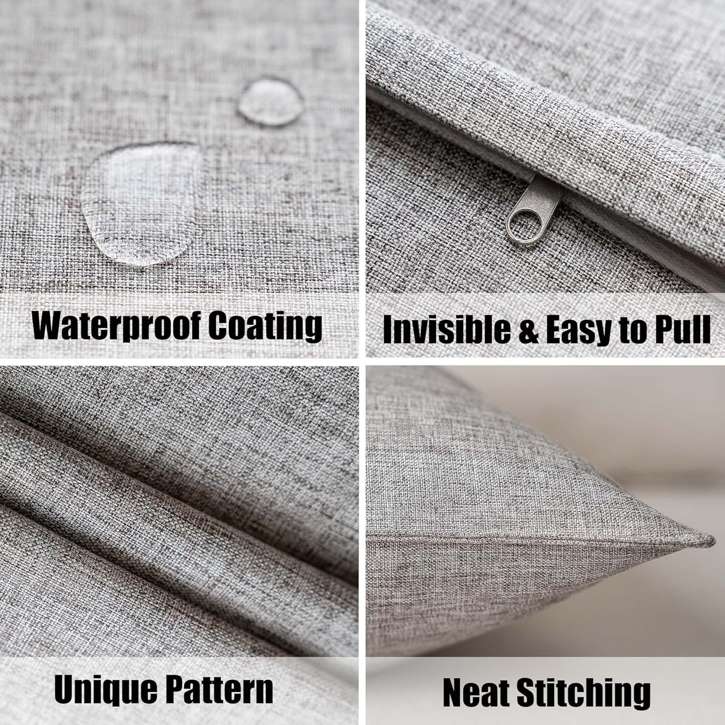 NiNi Outdoor Waterproof Throw Pillow Covers - Set of 2 Decorative Grey Cushion Cases | 12x12 Inch for Patio & Garden
