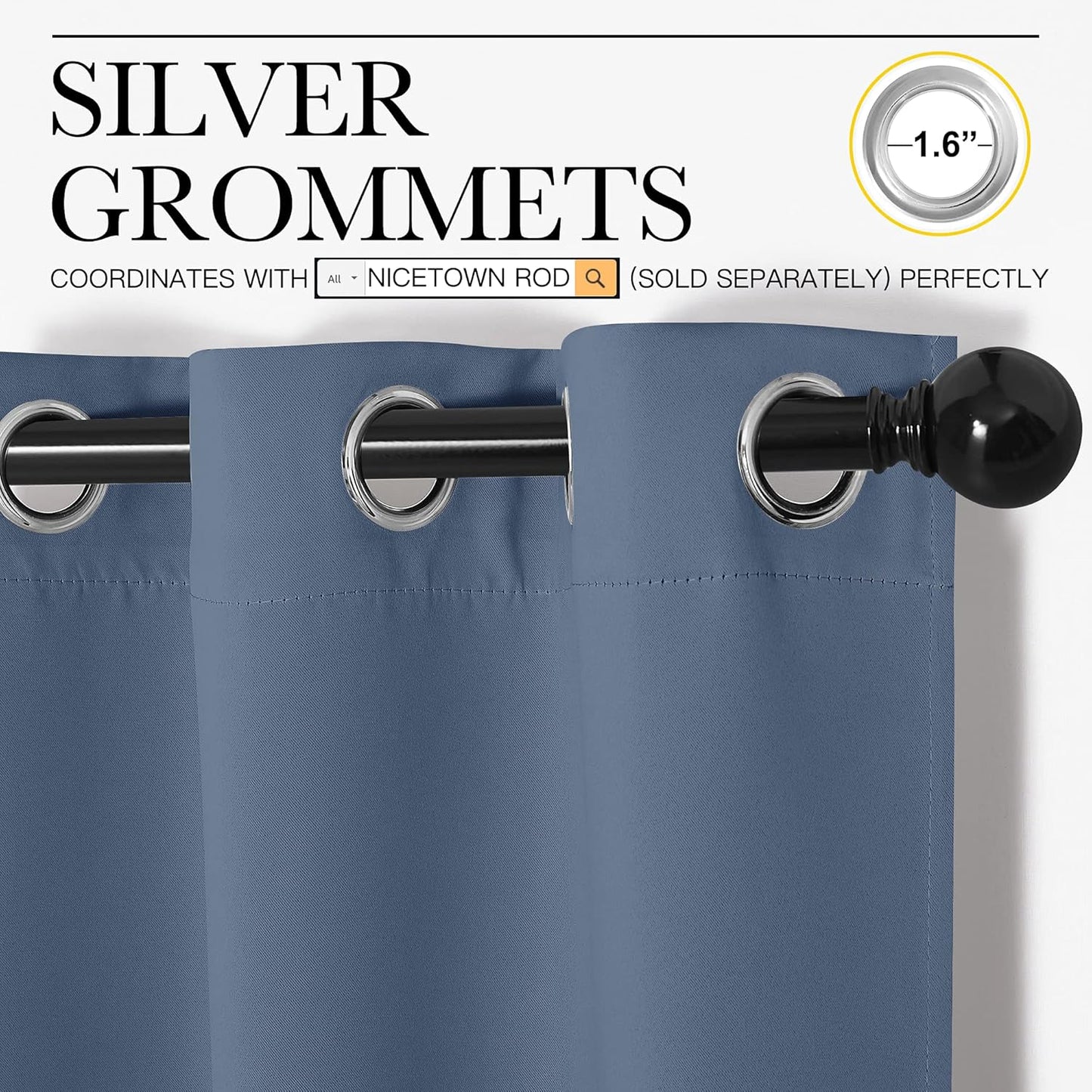 NICETOWN Triple Weave Thermal Insulated Blackout Curtains - Stone Blue, 42"x84" Double Panels for Guest Room