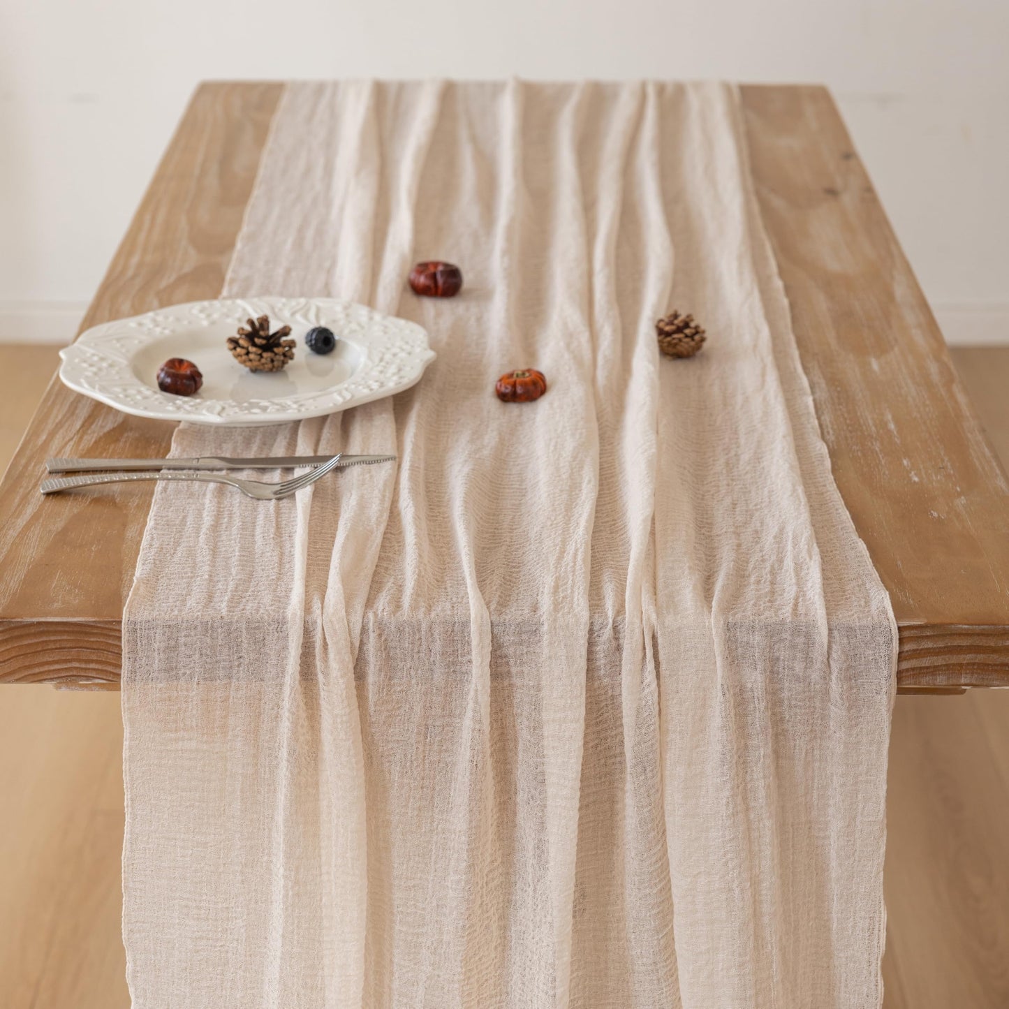Keketoarrange 10pcs Beige Cheesecloth Table Runner Gauze Rustic 120 Inch 10 FT for Wedding Baby Shower Bridal Shower Birthday Engagement Garden Party Long Sheer Boho Spring Home Decorations