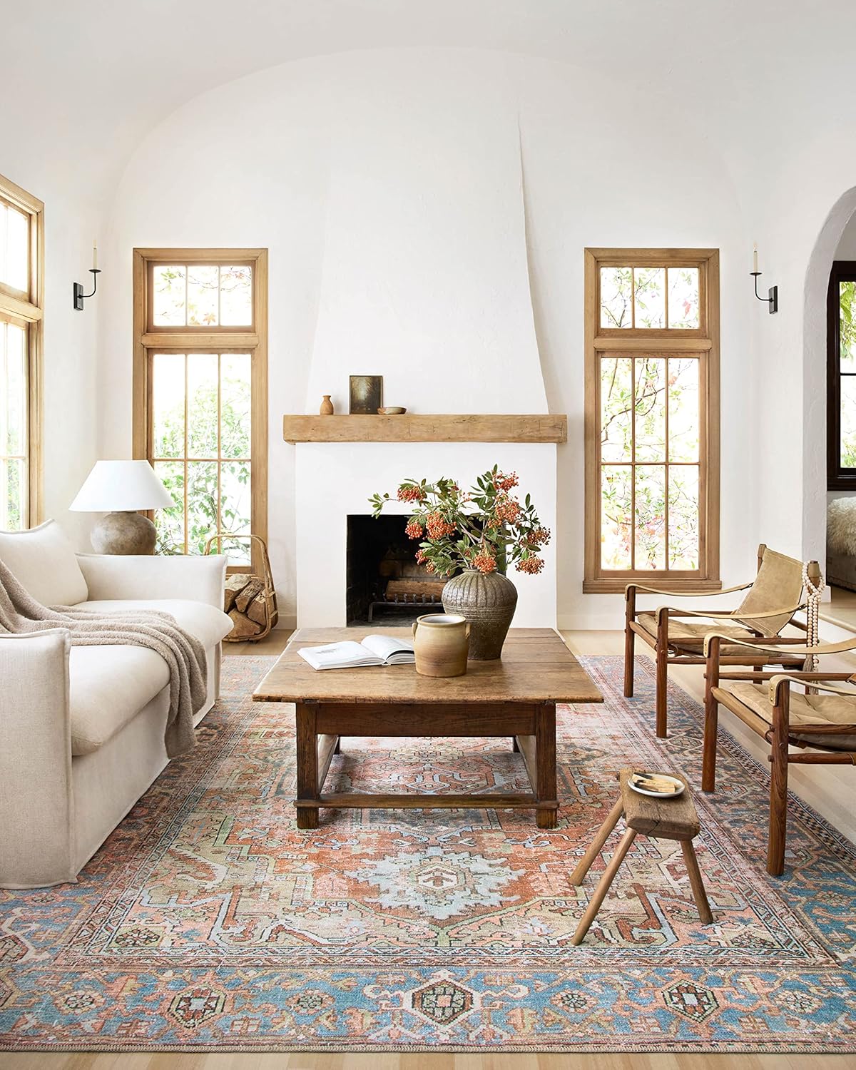 Loloi Loren Collection Area Rug - Terracotta/Sky Design | 7'6" x 9'6" Size for Stylish Spaces