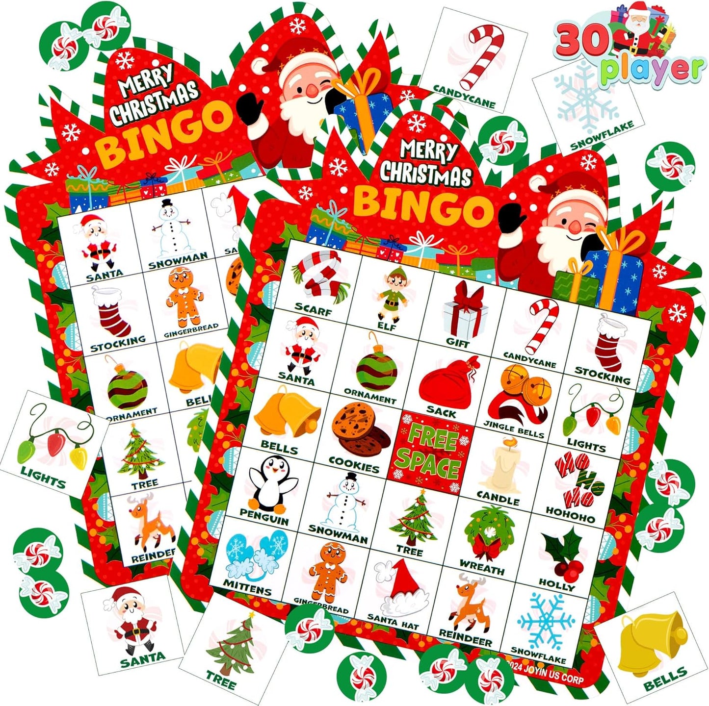 JOYIN Christmas Bingo Cards - Fun 30-Player Game for Kids & Family | Holiday Indoor Party Activity